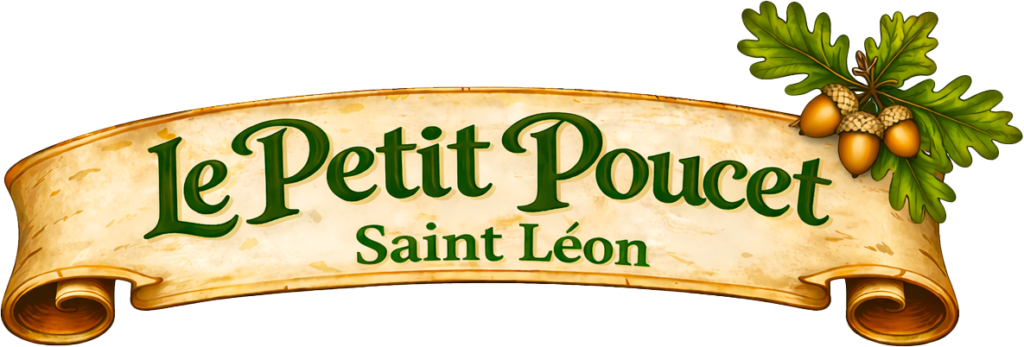 Logo Le Petit Poucet avec texte et illustration végétale, Saint-Léon Allier