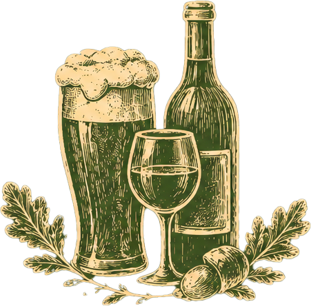 Pictogramme bière et vin style vintage pour le bar du Petit Poucet Saint-Léon