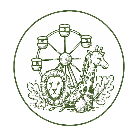 Pictogramme grande roue et lion style vintage pour les loisirs du Petit Poucet