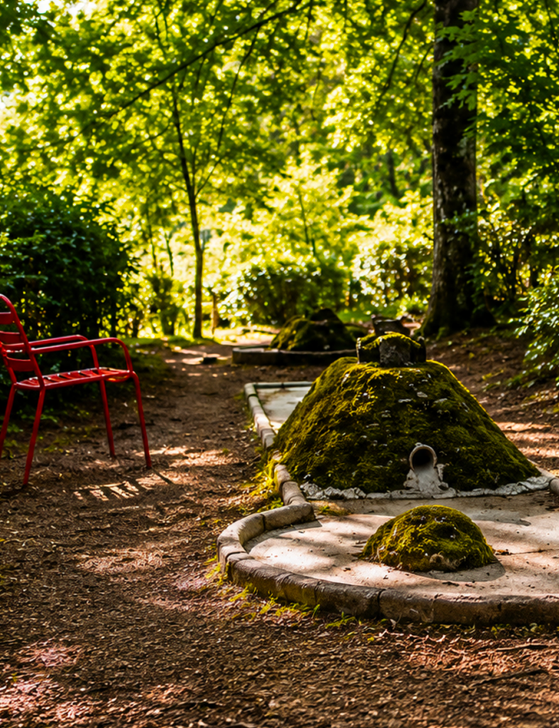 Parcours de minigolf entouré de verdure au Petit Poucet, activité famille Saint-Léon